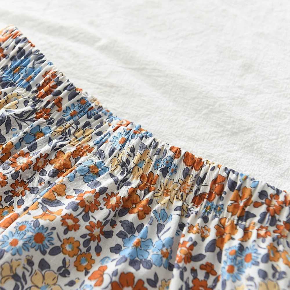 Clothing Sets Bear collar girl clothing set summer solid hanging T-shirt top+floral shorts set 2 pieces childrens clothing set 2 pieces WX