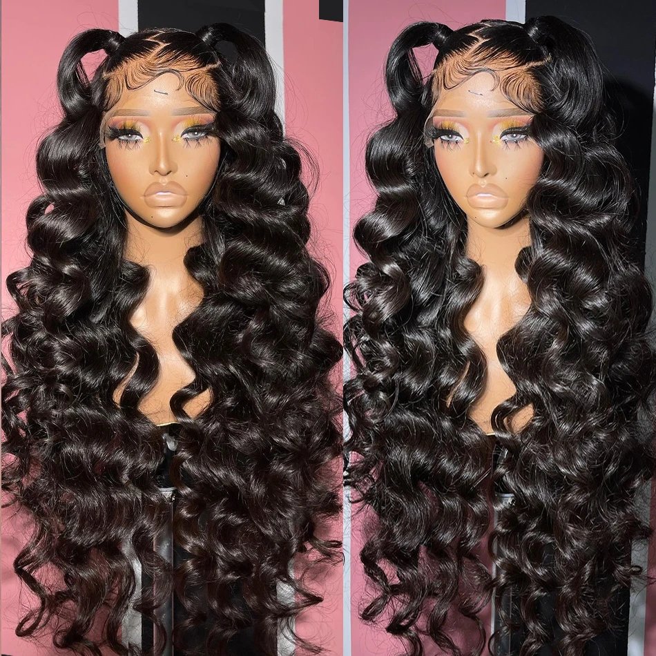40 Inch Deep Wave 250% Lace Front Human Hair Wigs Brazilian 13x4 Lace Fronrtal Glueless Synthetic Black Wig For Women Wholesale