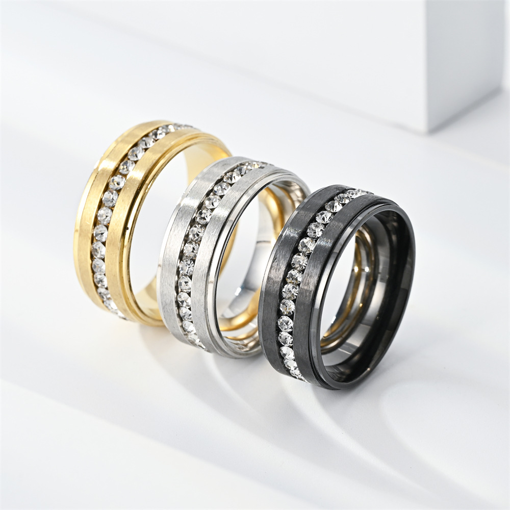 Cross-border Stainless Steel Ring Band Gold black Matte Diamond Mens Ring Charm Gift Fashion Fine Jewelry