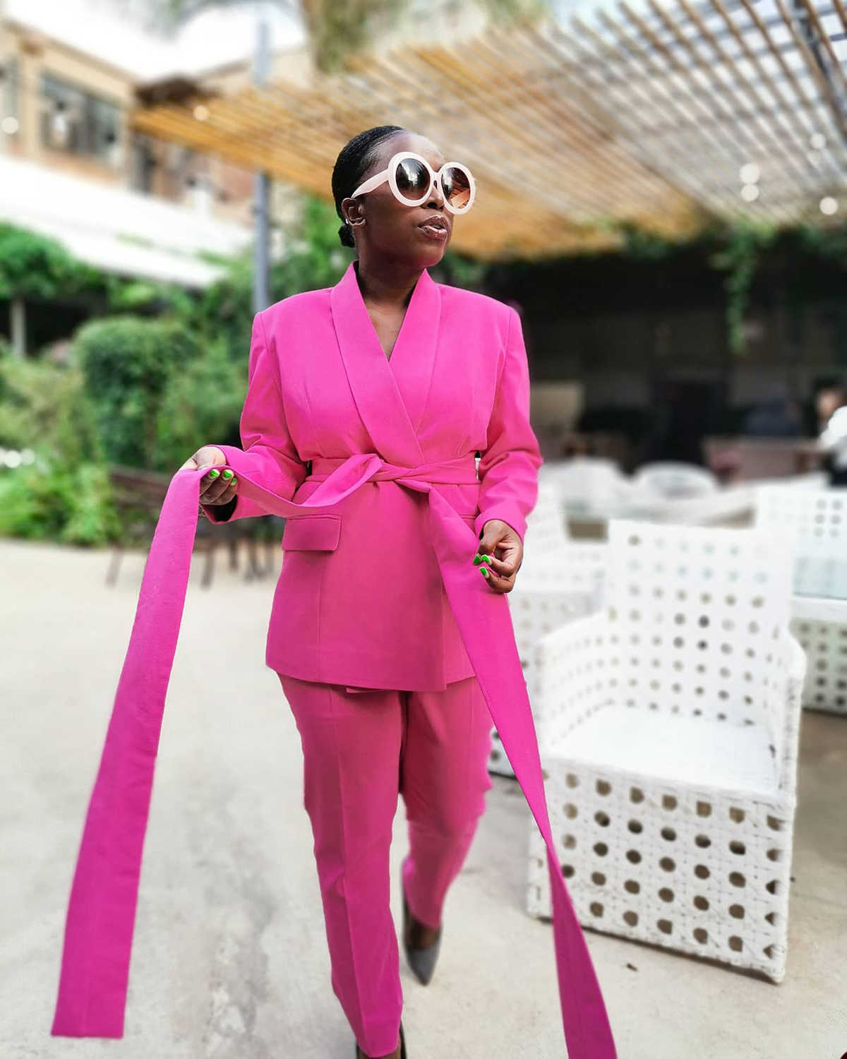 Hot Pink Women Pants Suits Custom Made Slim Fit Mother Of Bride Blazer With Belt Graduation Ceremony Attire Wear 2 Pieces