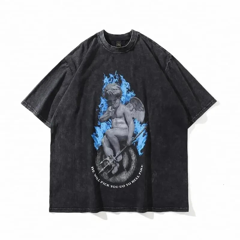 Summer Men Vintage Washed T-Shirts Anime Gothic Streetwear Punk Unisex Short Sleeve Tops Tee Y2k Oversized T-Shirt 8XL Clothing 240508