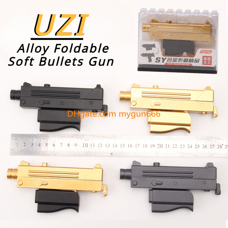 MIni UZI Foldable Metal Toy Gun Soft Bullets Exquisite Model Portable Look Real Collection Outdoor Cs Pubg Game Prop Fidgets Toy for Boys Adult Birthd