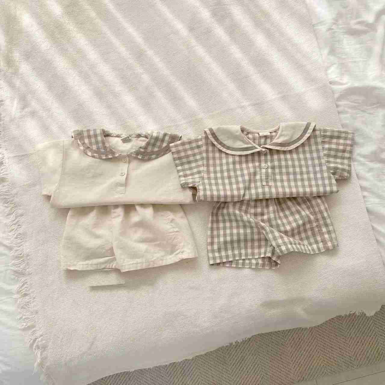 Clothing Sets Childrens clothing set summer and spring new childrens doll collar T-shirt+shorts newborn baby jogging set 2-piece set for young boys an
