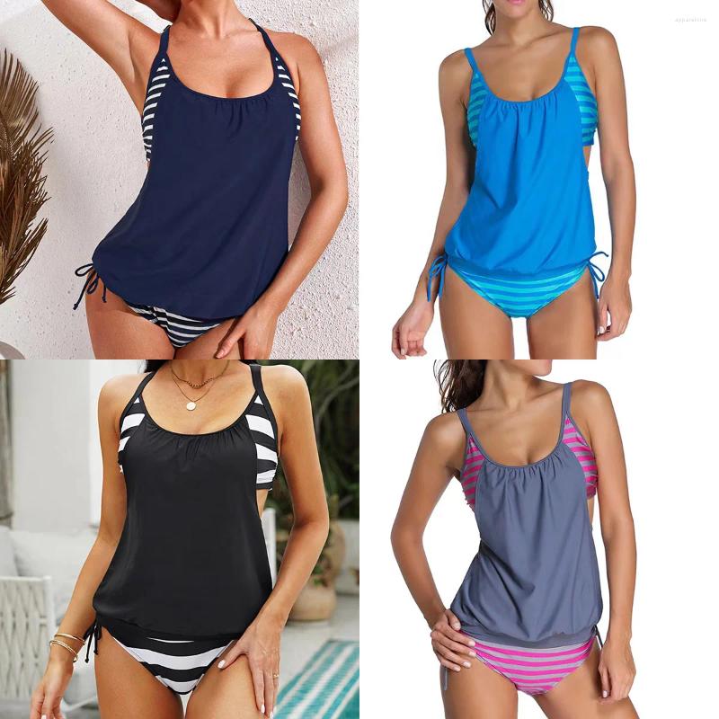 Women's Swimwear Split Double-strap Swimsuit Striped Multicolor Belly-covering Sexy Two-piece Bikini