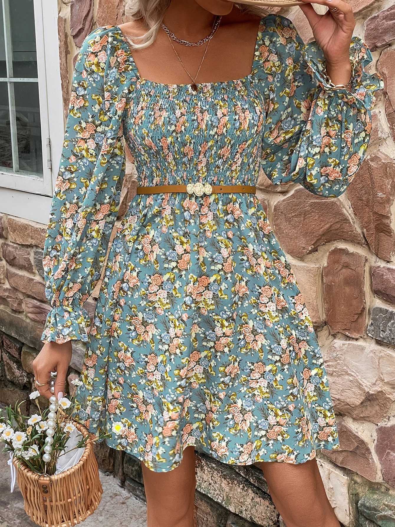 Basic Casual Dresses Fashion Womens Clothing Spring Summer Long Slve Bohemian Short Dress Female Beach Vacation Print Vintage Sexy Mini Dresses Y24051