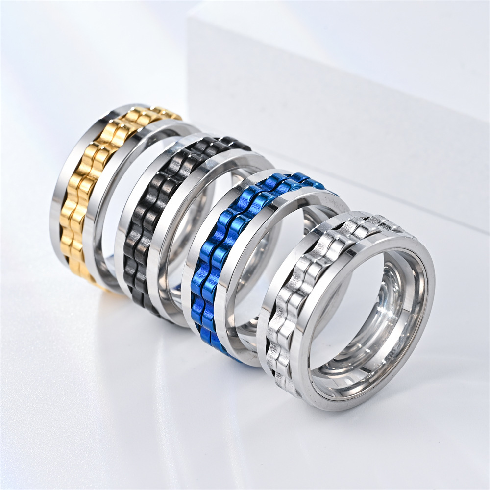 Gold Black Stainless Steel Anti-anxiety Gear Ring Band Mechanical Motorcycle Rotatable Spin Rings for Men Punk Charm Fashion Designer Jewelry Gift