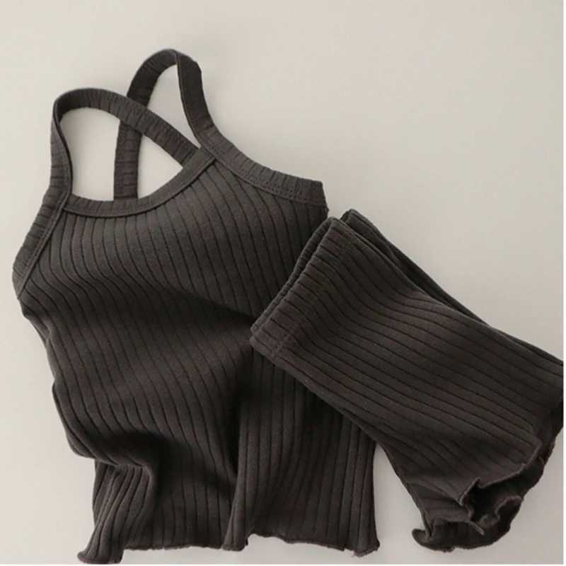 Clothing Sets Summer baby clothing set childrens solid color long sleeved elastic mens two-piece set newborn boy and girl pants set WX