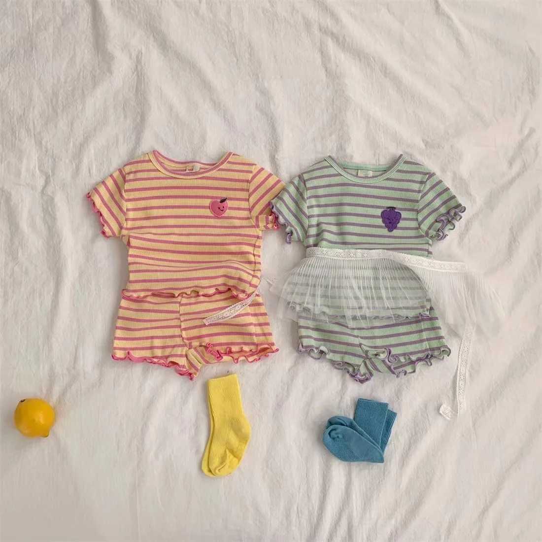 Clothing Sets Childrens clothing set for summer and spring new childrens colorful striped cute Tshirtshortsse WX54665341