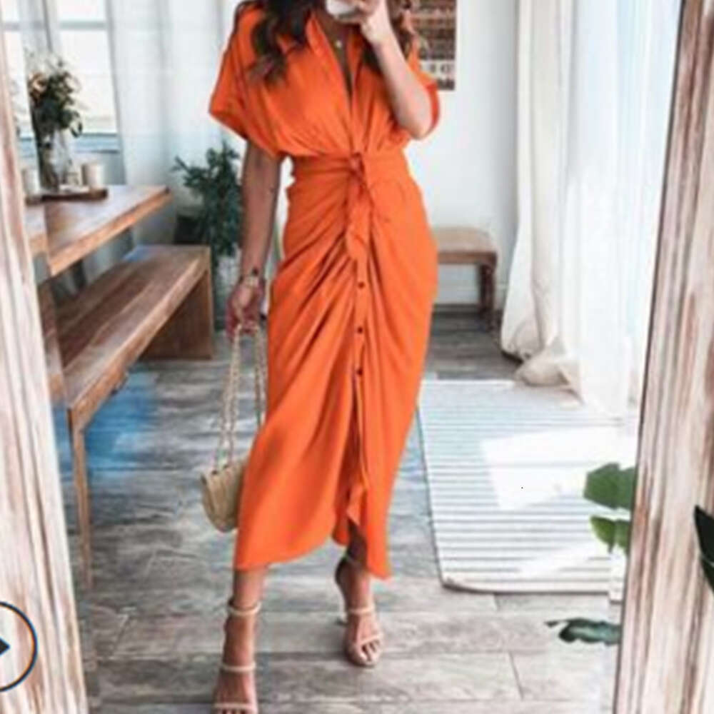 2024 Women's Summer New Short sleeved Temperament Commuting High Waist Printed Long Dress F51735