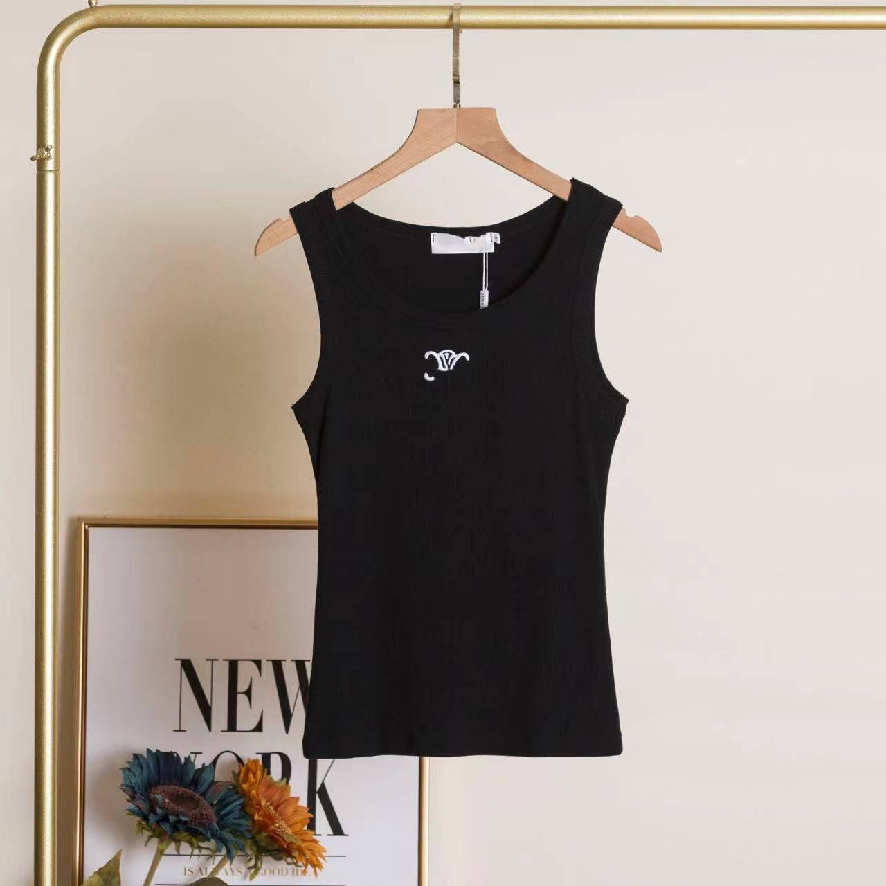 Women summer thread cotton fabric logo letter embroidery designer knitted vest tank tops SMLXL