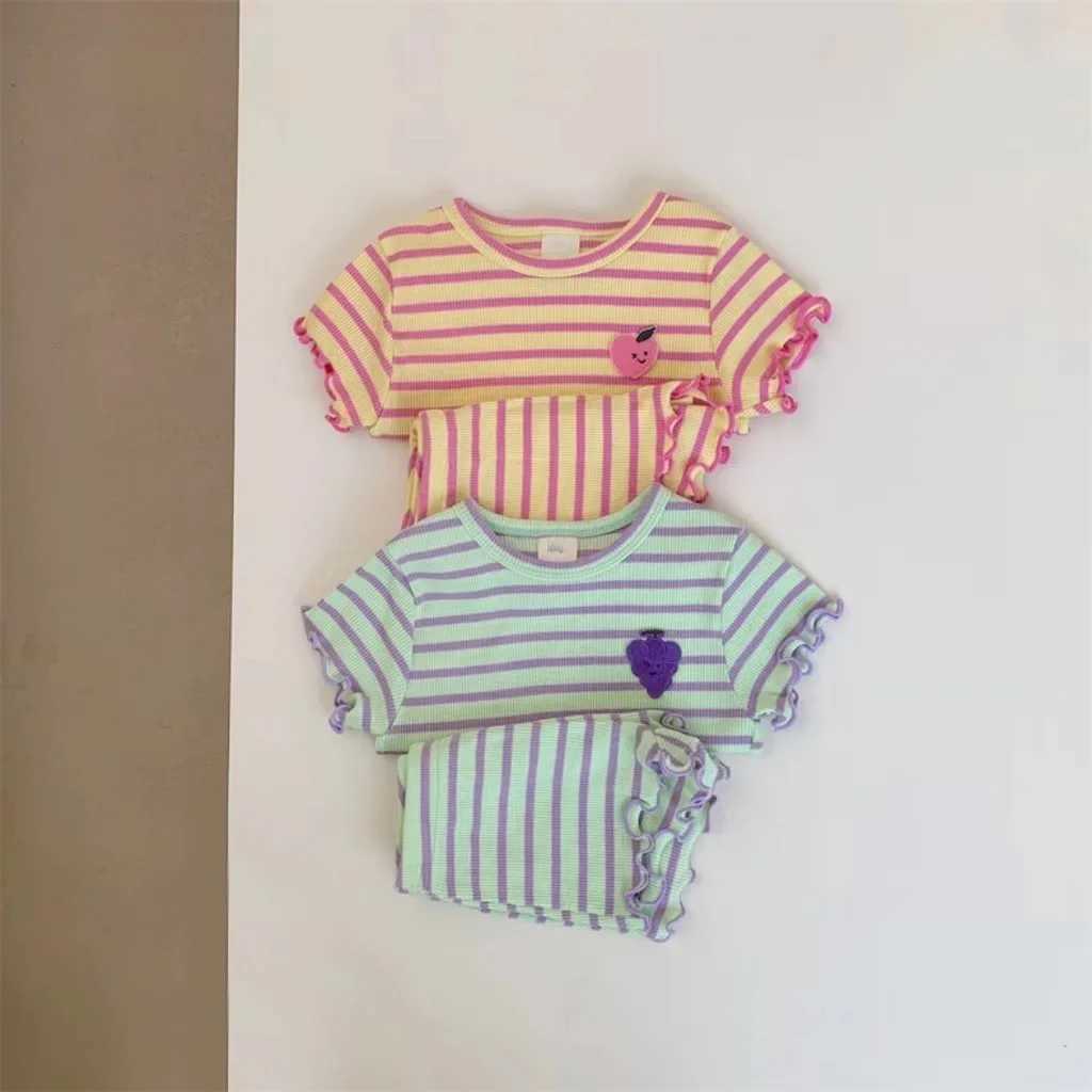 Clothing Sets Childrens clothing set for summer and spring new childrens colorful striped cute Tshirtshortsse WX54665341