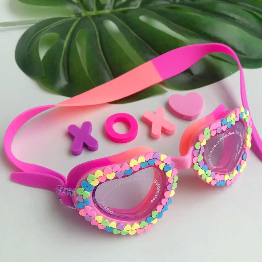 New lovely Waterproof Children's Swimming Goggles Candy Rainbow Heart UV Fogging Proof Swim Training Glasses For Children Kids