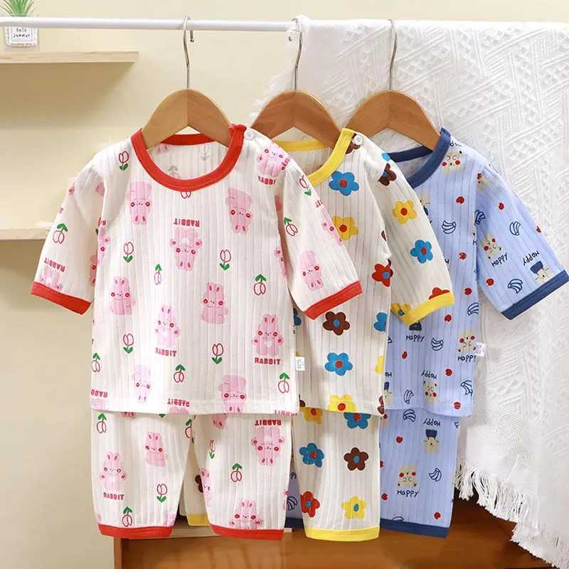 Clothing Sets Childrens Home Clothing Pajamas Summer Short sleeved Pajamas Baby T-shirt Cotton Set Cartoon Boys and Girls Two piece Clothing Set WX