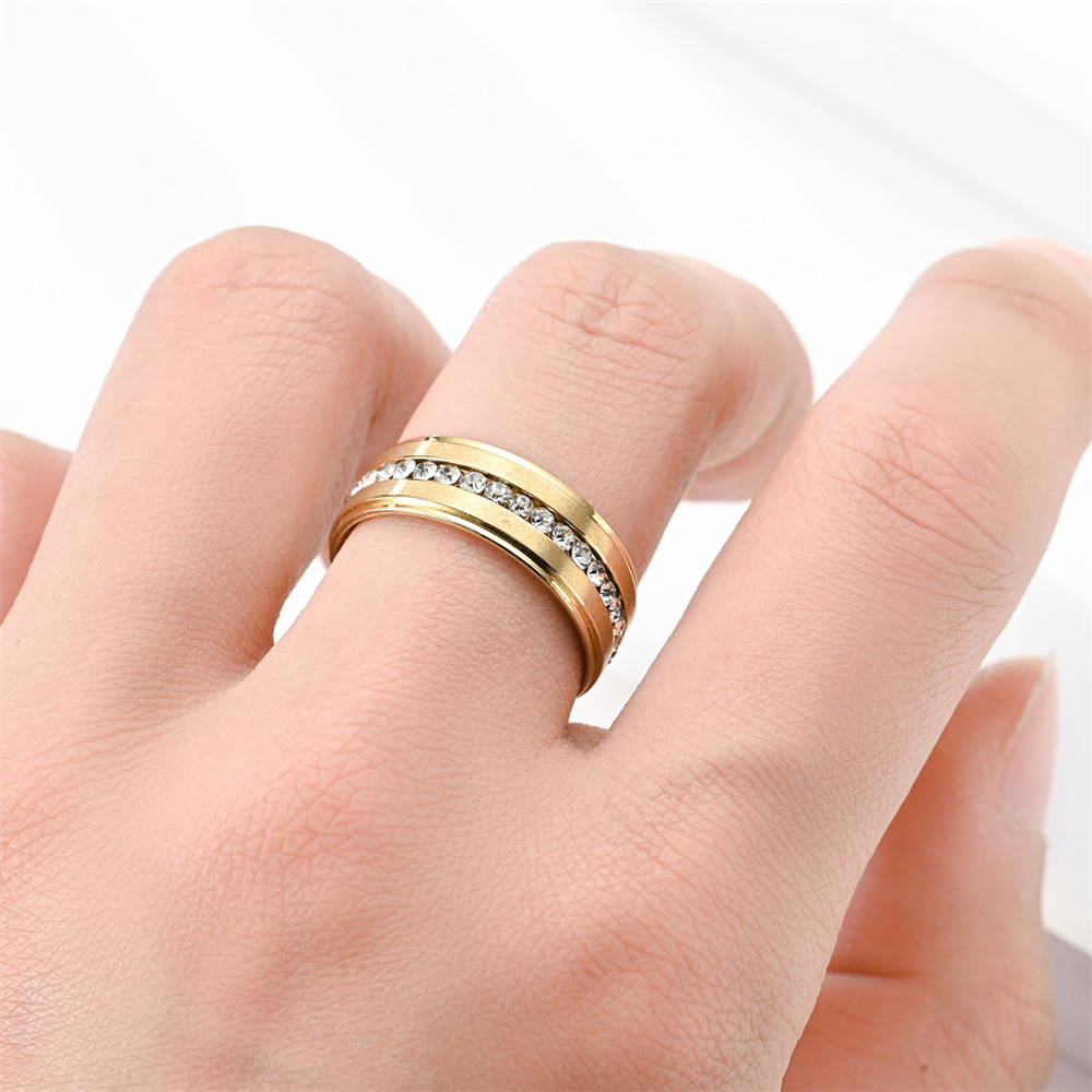 Cross-border Stainless Steel Ring Band Gold black Matte Diamond Mens Ring Charm Gift Fashion Fine Jewelry