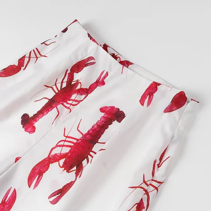 TRAF Womens Suit Fashion Summer Print Shirt for Women Ladies StraightLeg Pants Casual Chic Female Set 240514