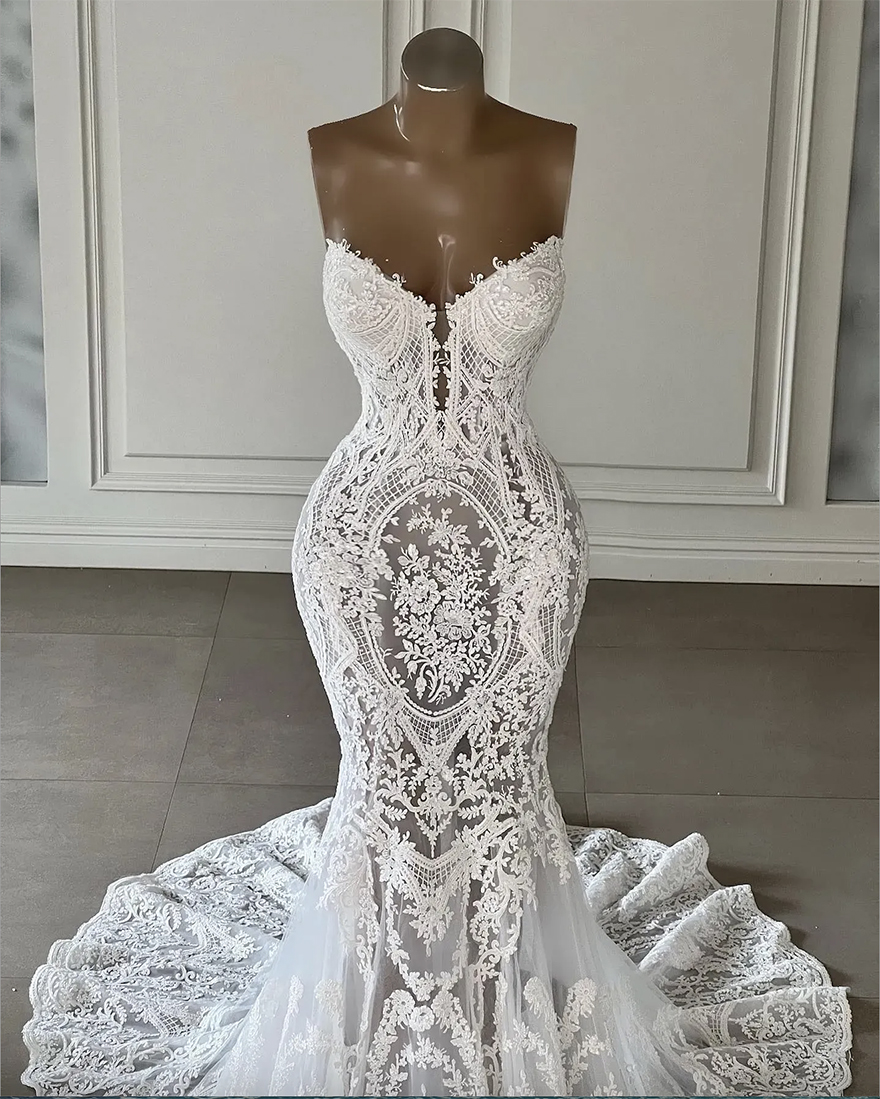 Lace Wedding Vintage Mermaid Dresses Sexy Strapless Open Back Vestidos De Novia Country Western Court Train Slim and Flare Trmpet Plus Size Boho Brida