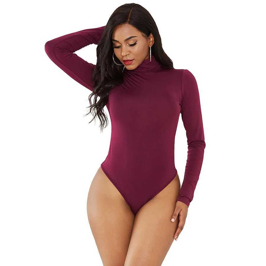 Women's Jumpsuits Rompers 11 color long Sleve tight fitting corset for womens winter and autumn solid turtle neck casual top in black and white Y