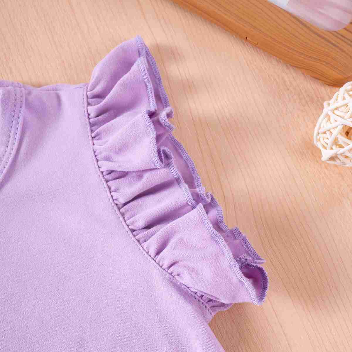 Clothing Sets Girls summer pleated clothing set girls solid color heart-shaped pattern flying sleeve short sleeved T-shirt set childrens shorts casual