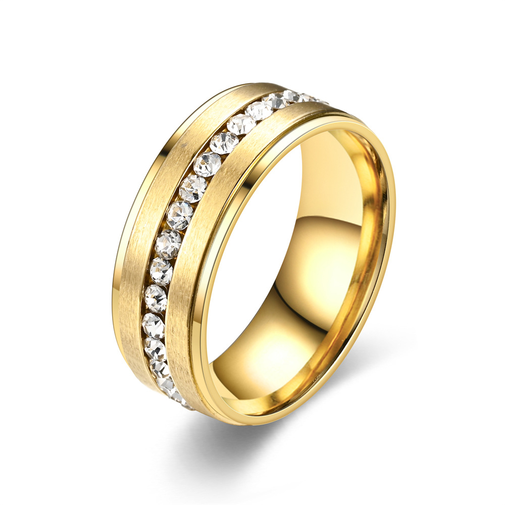 Cross-border Stainless Steel Ring Band Gold black Matte Diamond Mens Ring Charm Gift Fashion Fine Jewelry