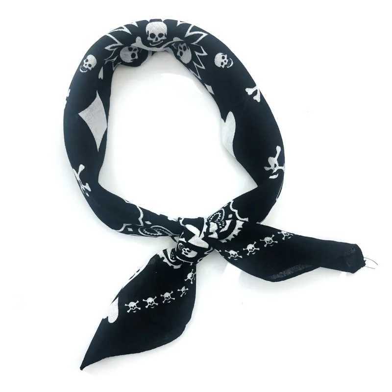 Bandanas Durag 55cm White Black Red Skull Geometric Bandana Unisex Harajuku Hip Hop Square Headband Motorcycle Sports Hair Wr Wristband J240516