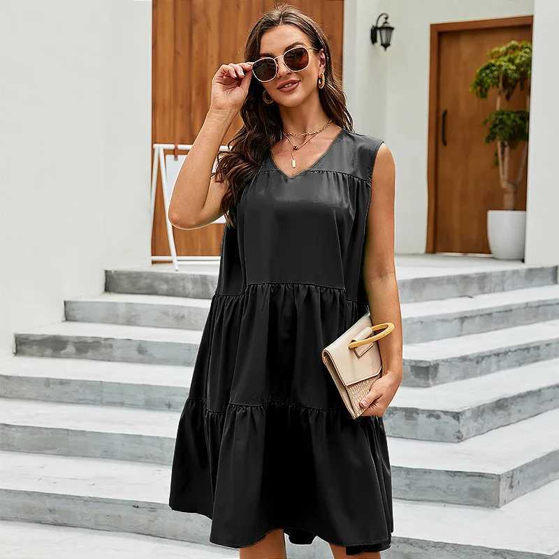Basic Casual Dresses Orange bright dress spring and summer new all-matching small skirt fresh mini skirt beach holiday beach dress Y240515