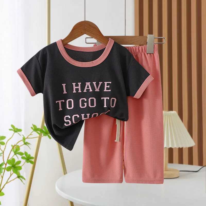 Clothing Sets New Spring and Summer Girls Clothing Set Letter Cartoon Frog Print Comfortable T-shirt+2PCS Pants Set Childrens Clothing WX