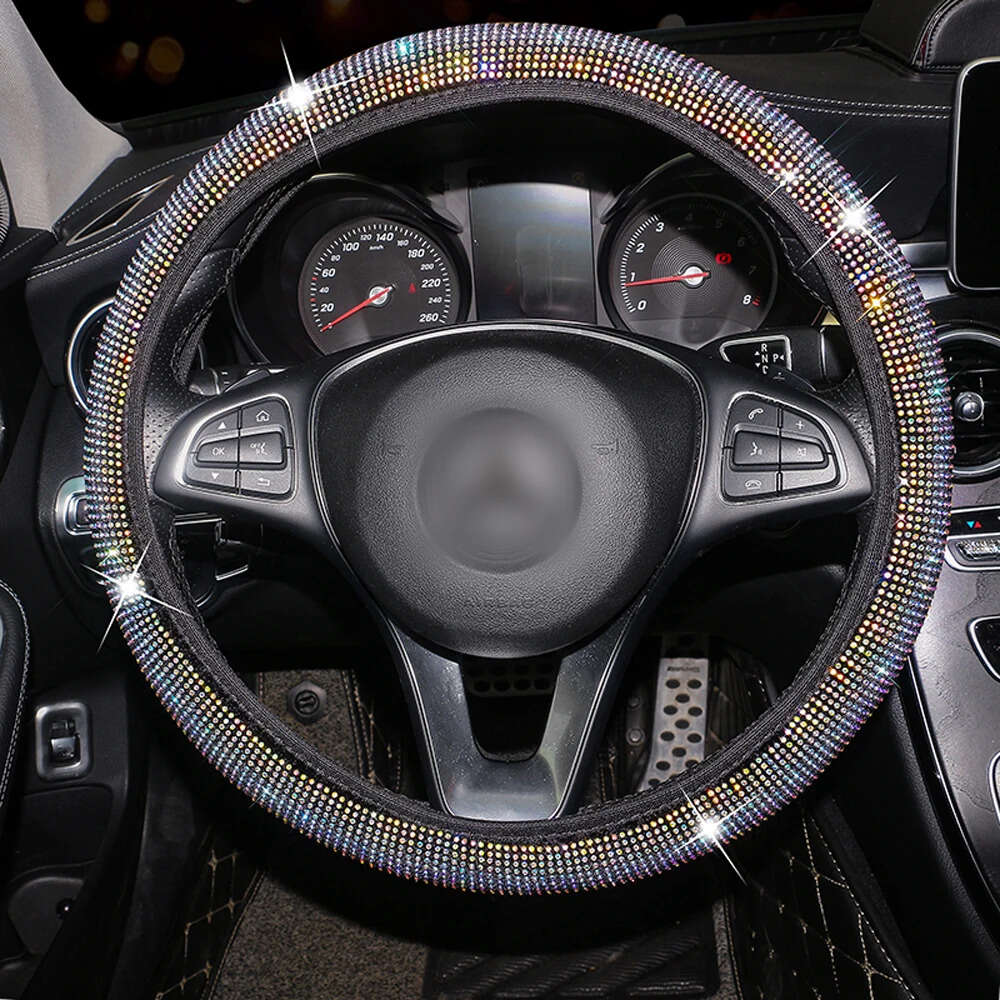 New Bling Rhinestones Crystal Steering Wheel Cover Leather Steering-wheel Covers Car Stuff Auto Accessories for Woman