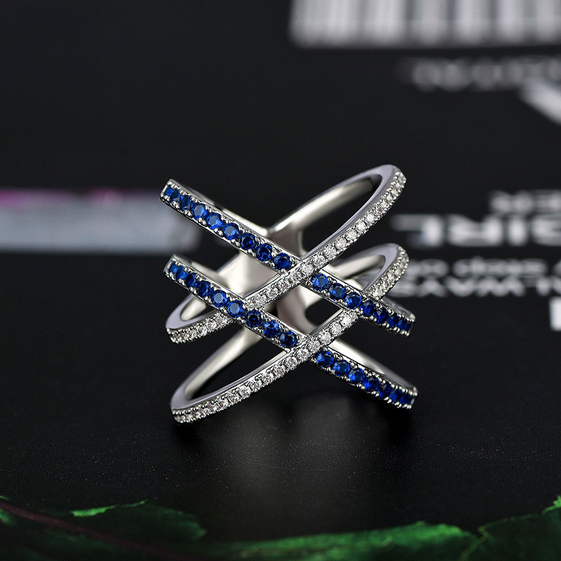 2024 Drop Ship Ins Wedding Rings Luxury Jewelry 925 Sterling Silver Bue Sapphire CZ Diamond Gemstones Party Eternity Women Engagement Cross Ring For L