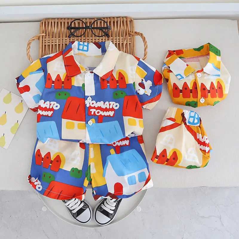 Clothing Sets Summer Childrens Baby Boys and Girls Colorful Printed Shirts and Short Childrens Fashion Clothing Childrens WX64514