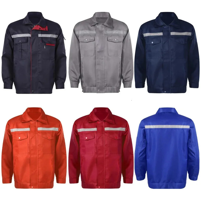 Mens Womens Mechanic Auto Repairman Work Jacket Top with Reflective Stripe Long Sleeve Worker Uniform Factory Workshop Clothes 240513