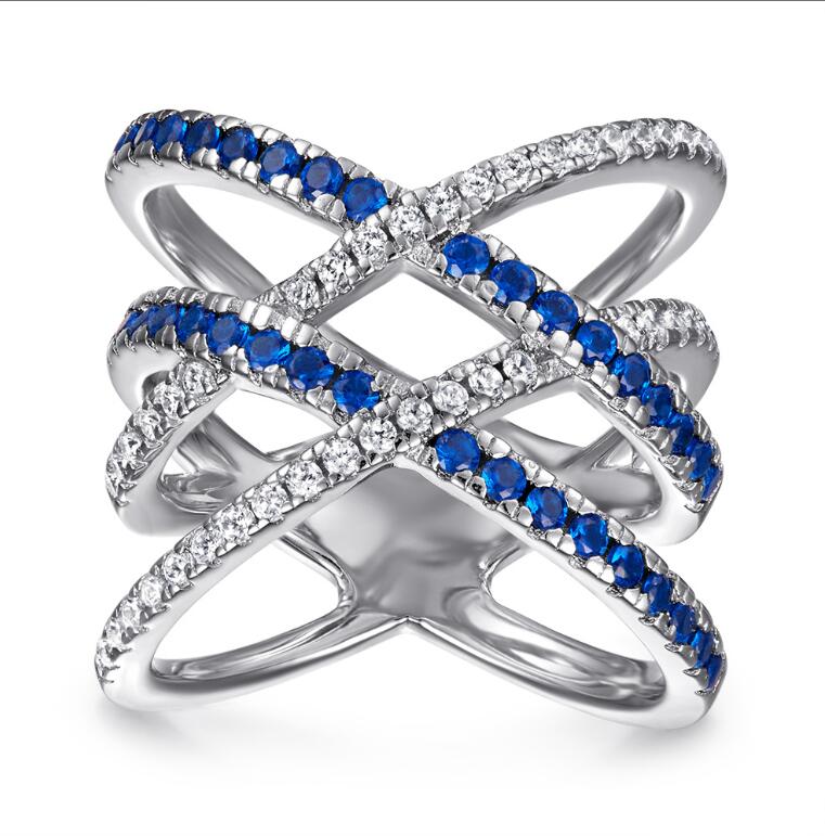 2024 Drop Ship Ins Wedding Rings Luxury Jewelry 925 Sterling Silver Bue Sapphire CZ Diamond Gemstones Party Eternity Women Engagement Cross Ring For L