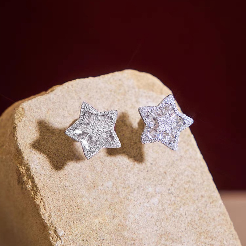 2024 Women's Fashion Wedding Jewelry Sets 925 Sterling Silver Fill Princess Cut White 5A Cubic Zircon CZ Diamond Open Ring Five Star Stud Earring