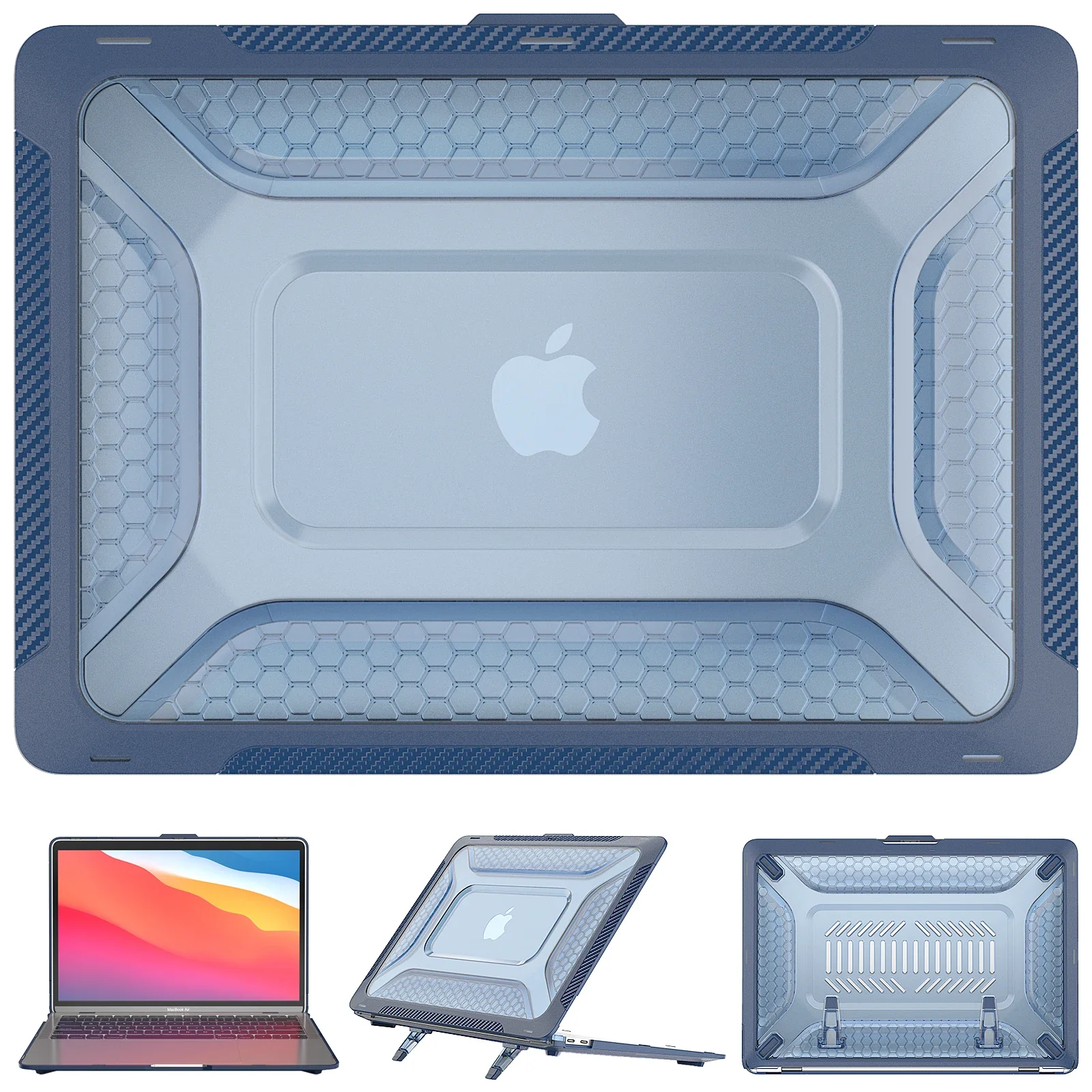 For Macbook Pro 13 inch Laptop Replace Protective Cases Mac Book M1 M2 13" Shockproof Fold Kickstand Cover Rugged Honeycomb Hard Shell with TPU B