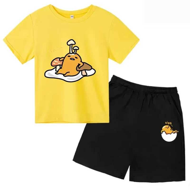 Clothing Sets Gudetama childrens T-shirt+shorts set childrens clothing round neck set 2-12 year old boys and girls casual cotton short sleeved WX