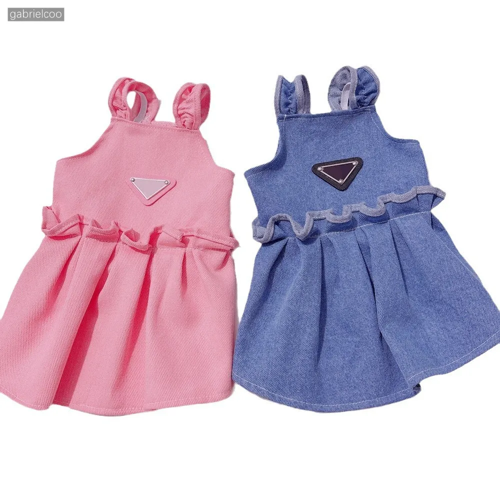 Luxury Designer Designer Pet Pink Blue dog Skirt INS Classic Bears Fighter Corgi Dog Cat Denim Couple Dress cat Vest Xs-Xxl Free Shipping
