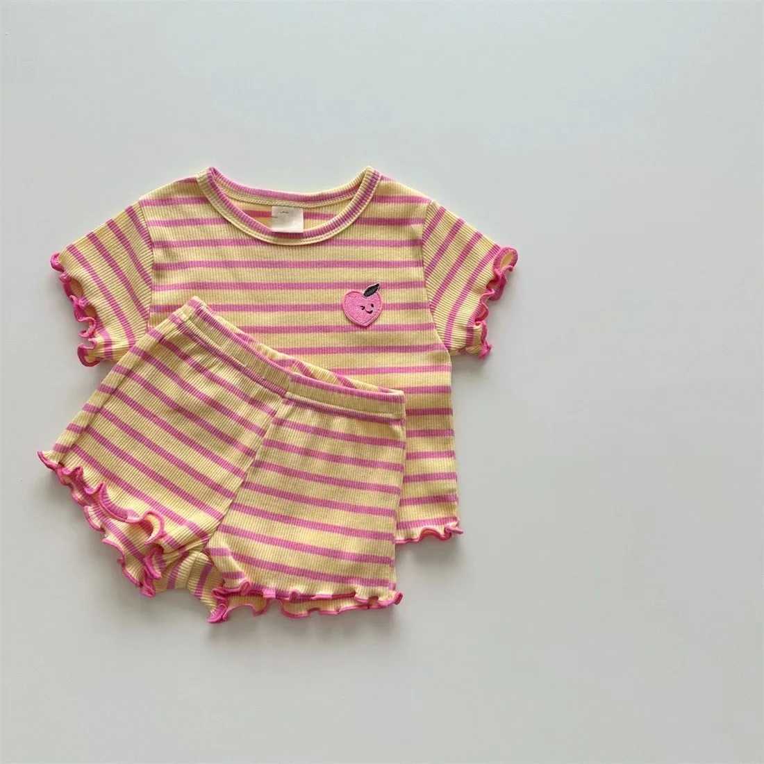 Clothing Sets Childrens clothing set for summer and spring new childrens colorful striped cute Tshirtshortsse WX54665341