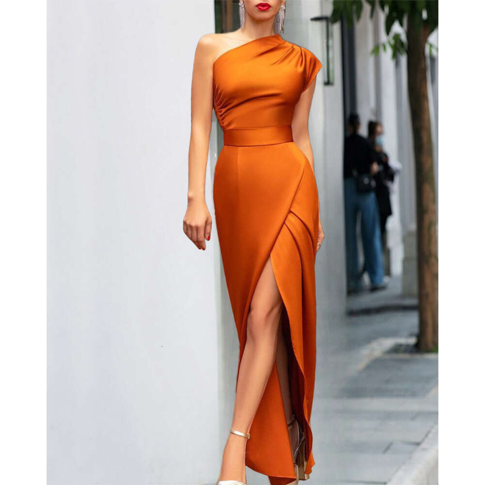 Fashion New Womens Single Shoulder High Waist Front Split Style Dress