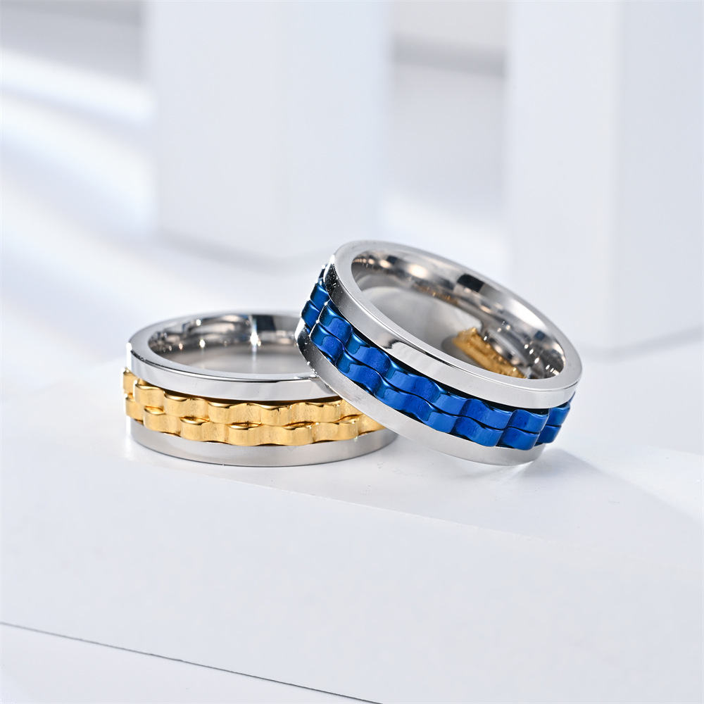 Gold Black Stainless Steel Anti-anxiety Gear Ring Band Mechanical Motorcycle Rotatable Spin Rings for Men Punk Charm Fashion Designer Jewelry Gift