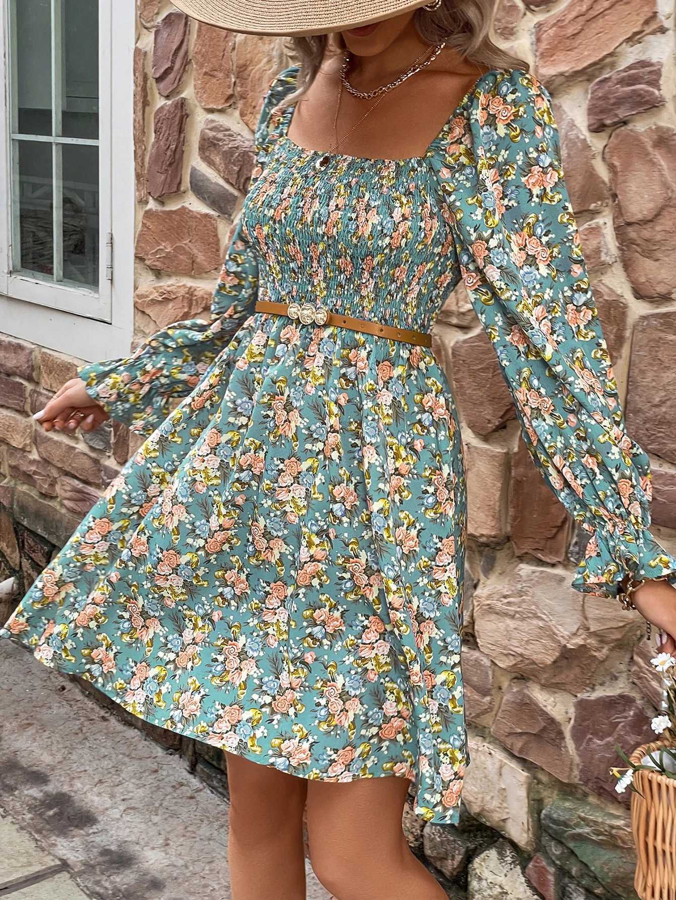 Basic Casual Dresses Fashion Womens Clothing Spring Summer Long Slve Bohemian Short Dress Female Beach Vacation Print Vintage Sexy Mini Dresses Y24051