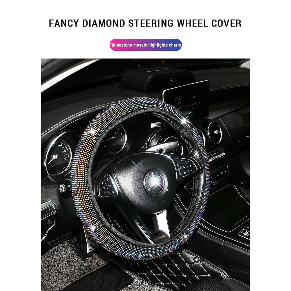 New Bling Rhinestones Crystal Steering Wheel Cover Leather Steering-wheel Covers Car Stuff Auto Accessories for Woman