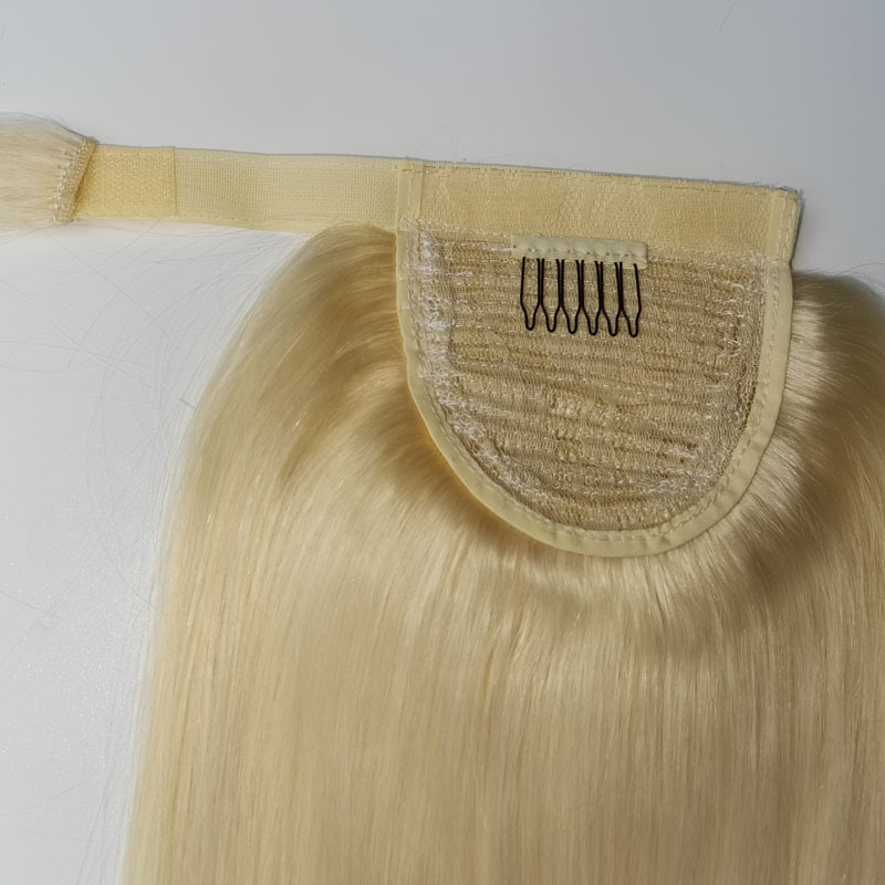 Brazilian Human Hair Ponytails Magic Sticker Straight Hook & Loop Ponytail Peruvian Indian 613# Blonde Color 10-28inch