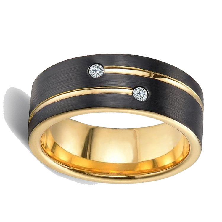 Gold Diamond Groove Ring Band Contrast Color Black Gold Mens Rings Wedding Promise Band Designer Jewelry Charm Gift