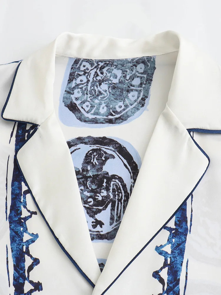 Two Piece Set For Women Outfit Spring Vintage Print Pant Sets Notched Lapel Shirt And Straight Leg Trousers Co Ord 240514