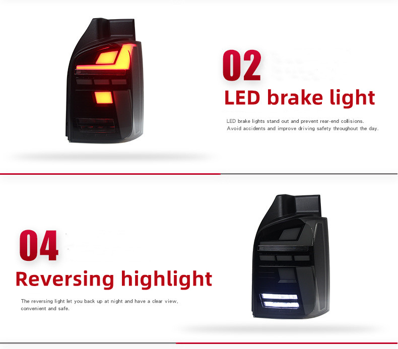 Car Tail Light Assembly LED DRL Rear Turning Signal Light Stop Brake Lamp For VW Multivan T5 20 11-20 15