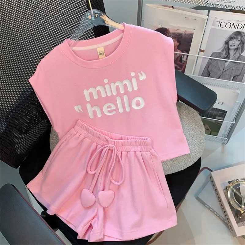 Clothing Sets Summer childrens clothing letter printed T-shirt and shorts set childrens and girls sleeveless top bottom 2-piece set Tracksuit street c