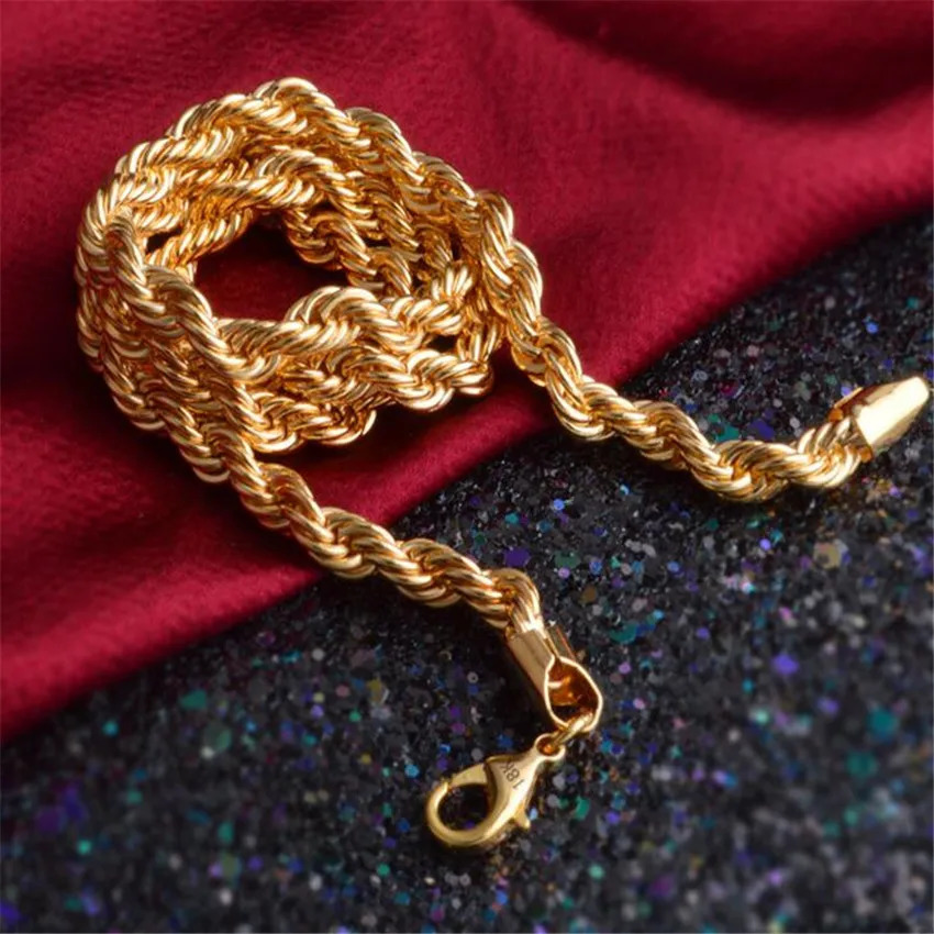 Gold Chain Necklace Fashion Jewelry 18 K 6MM 50 cm 20Inch Men Twist 240511
