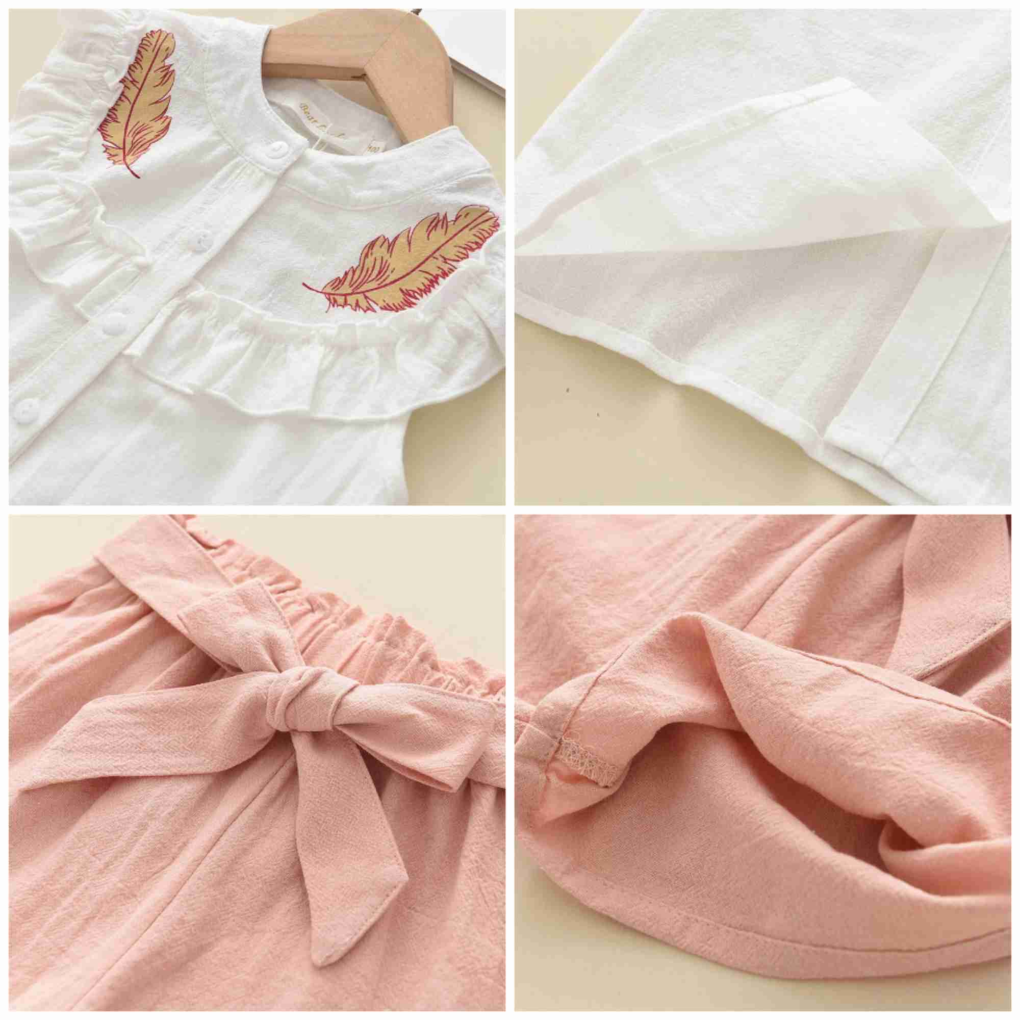 Clothing Sets Bear collar girl clothing set 2023 summer new casual childrens sleeveless shirt+shorts set girl baby clothing WX