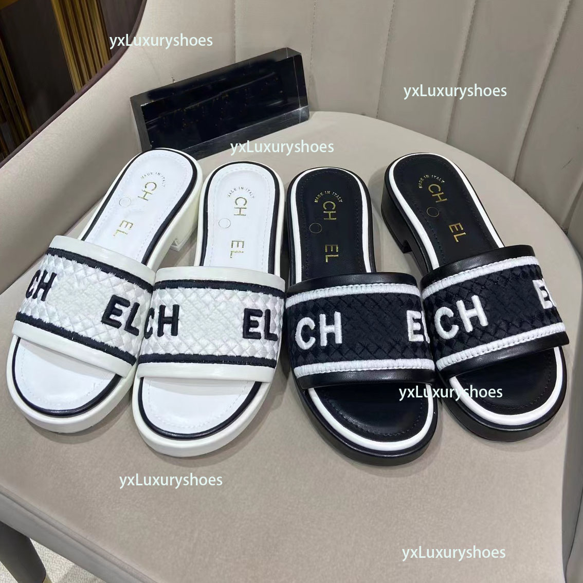 2024 Designer Paris new women's hand-woven sandals Summer beach luxury fashion casual flat shoes women's high quality classic letter slippers