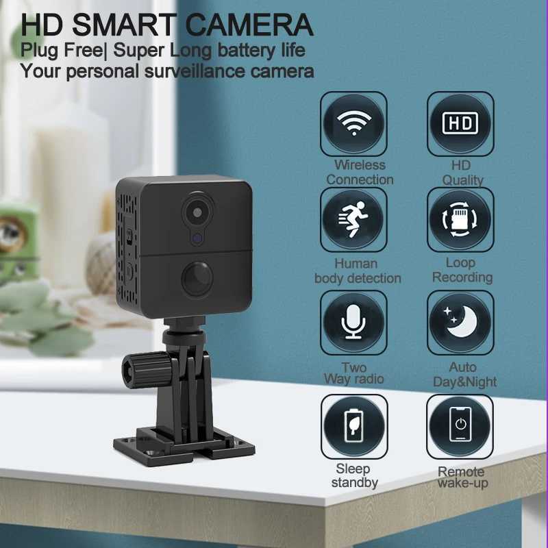 Sports Action Video Cameras Mini Smart Home Security Camera Home Sécurité Indoor Wireless WiFi Contrôle avec une autonomie de détection de corps