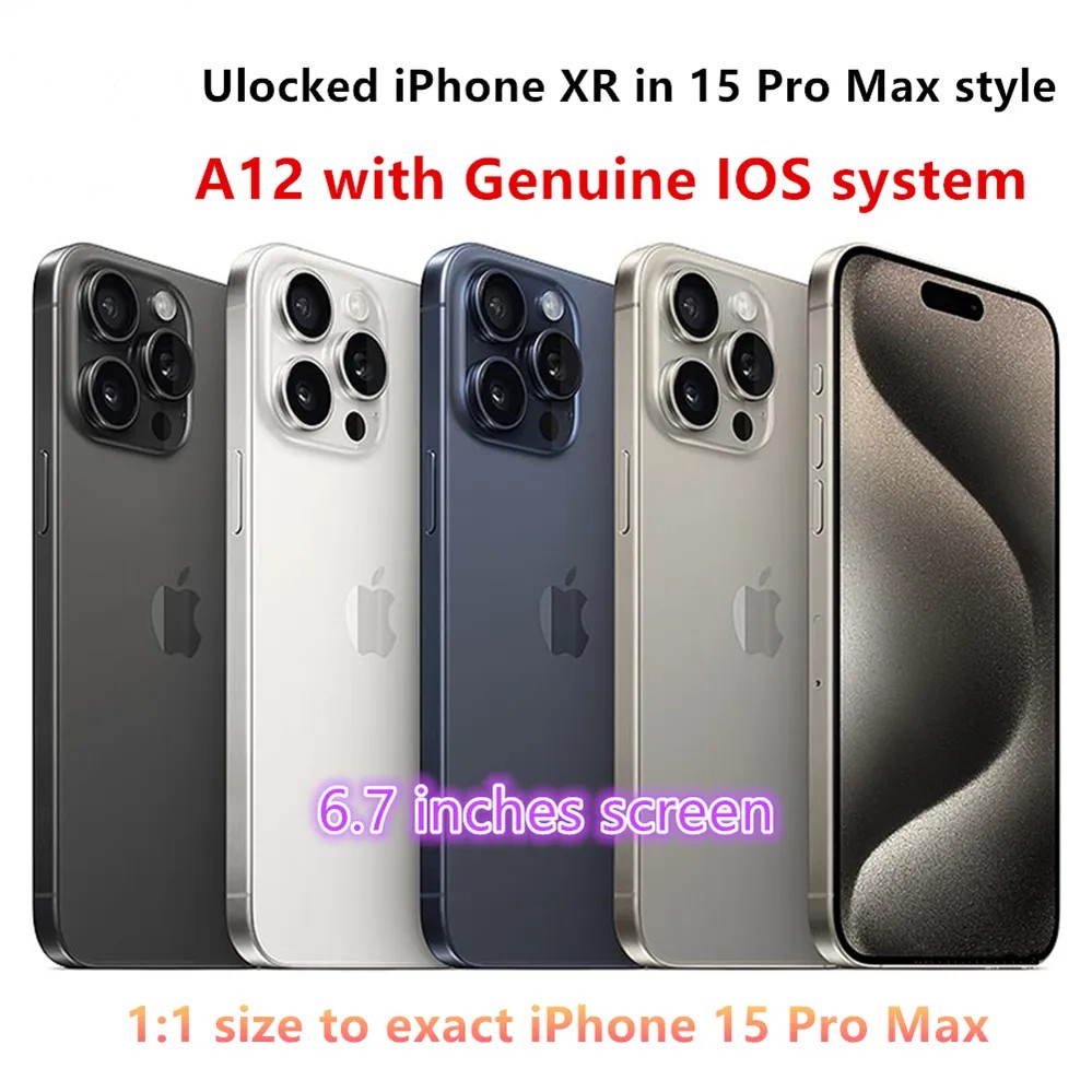 Original Unlocked iPhone XR Coverted to iPhone 15 Pro max 6.7 inches Cellphone with 15pro max Camera appearance 3G RAM 64GB 128GB 256GB ROM Mobile phone